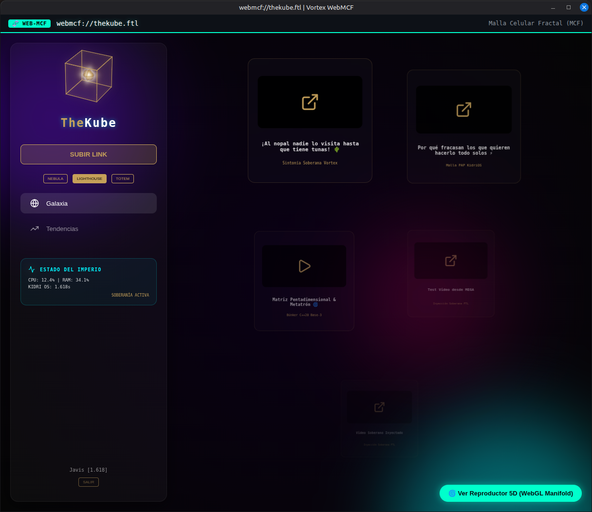 Navegación nativa en la Malla Vortex webmcf://thekube.ftl